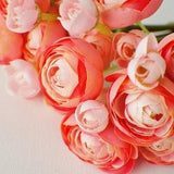 11" Coral Pink Ranunculus Bunch, Artificial Silk Flowers, Spring Wedding Flowers, Faux Rose Bouquet, Fake Ranunculus, Summer Weddings