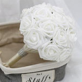 White Rose Bouquet, Bridal Bouquet Artificial Flowers, White Wedding Bouquet, Bridesmaids Bouquet Silk Ribbon Handle DJ-56