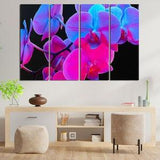 Bright Abstract Image with Orchid Branch in Neon Light Pink and Blue Orchid Flowers on Canvas Popular Decor with Flowers for Wall in House