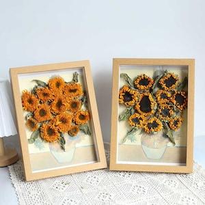 dried sunflowers framed??dried floral art??handmade housewarming  gift??desktop ornament??home decoration