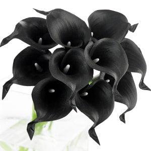 FiveSeasonStuff 10 Stems Real Touch (Black) Calla Lilies Artificial Flower Bouquet, Wedding, Bridal, Party, Home D¡§?cor DIY