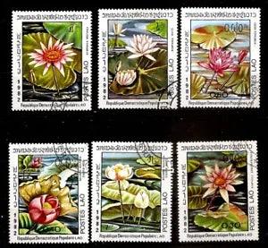 FLOWER water roses ,lily  Laos 1982 year, used stamps set CTO
