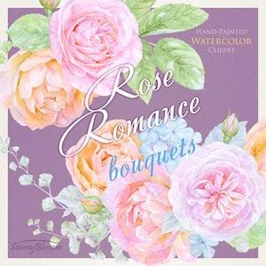Rose Bouquets Roses Clipart Watercolor Roses Hand Painted Clip Art Floral invitations Greeting Card Bridal Wedding flowers Rose Decoration