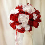 Red Wedding Bouquets - Bridal, Bouquet - White - Pearl - Round - Elegant - Glamourous, -Bridesmaid