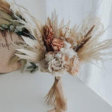 Beige colors bridal bouquet with dried roses, luxury preserved flowers bunch, wedding theme bouquet, custom handmade maid of honor order