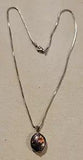 CLOISONNE Double Sided Lily Flower Puffy Oval Pendant on Silver Snake Chain