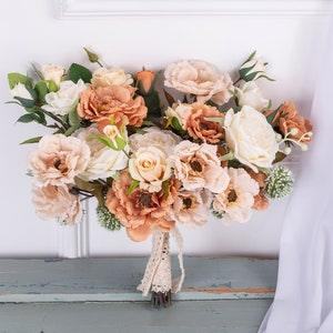orange white silk Rose peony Bridal bouquet,wedding bouquet, wedding flowers ,bridesmaid wedding flowers, rustic boho wedding