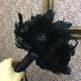 Wedding Black bouquet,Bridal bouquet,Feather bouquet,Vintage Wedding ,Gatsby Chic style,Feather boutonni¡§¡§re,Bouquet with satin roses