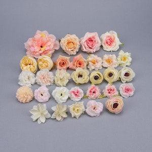 30Pcs Artificial Flower Head Combo Set/4.5-11cm Mixed Style Simulation Flower/DIY Flower Kit/DIY Wedding Bouquets Decorations Fake Floral