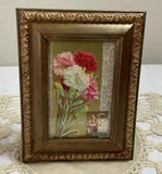 Vintage Framed Victorian Ephemera, Flowers, Carnations, Small Victorian Die Cut