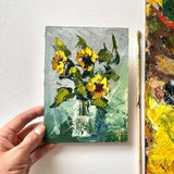 Sunflower painting Original oil miniature Small impasto painting