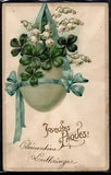 BR088 Easter Paques HUGE EGG LILY of the VALLEY CLOVER RIBBON Embossed 1907