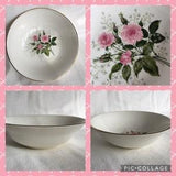 Pink Rose Bouquet Mid Century Serving Bowl, Warranted 22k Gold, Made in USA, Vintage