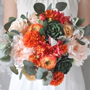 Coral Bouquet, Wedding Flowers, Wedding Bouquet, Peony Bouquet, Orange Wedding, Bridal Bouquet, Succulent Bouquet, Bride Bouquet, Tropical