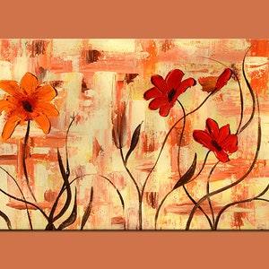 Oil Painting Palette Knife Yellow red abstract Bouquet Textured Colorful Handmade home decor Golden Green ART by Marchella