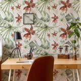 Tropical Orchid Wallpaper - Watercolor Orchid Flowers & Palm Leaves Peel and Stick Removable Wallpaper For All Rooms- Self Adhesive Mural 97