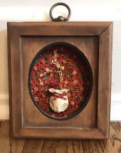 Vintage 1970s Dried Floral And Clay Wall Art on Pattern Cloth Oval Frame 3D