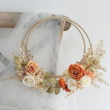 Terracotta, Rust Orange and Gold Hoop Bouquet, Boho Wedding Bouquet, Autumn Fall Home Decor, Hoop Wreath