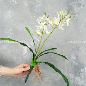 Faux Dendrobium Orchid Plant | High Quality Artificial Flower | DIY Floral | Pot/Wedding/Home Decoration | Gifts - White