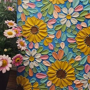 Sunflowers and Daisies Textured Floral Art - Customizable size