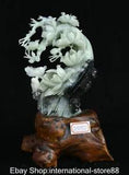 ?"13.6"" Chinese Natural 100% Xiu Jade Carving Peony Flower Bird Lucky Sculpture"