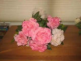 STEM OF 9 LIGHT & DARKER PINK PEONIES PLUS BUDS & RAINDROPS