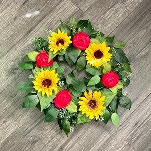 Yellow Sunflower and Pink Ranunculus Wreath, Summer Wreath, Front Door Decor, Spring Wreath