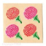 Vintage 80's Great Seven 7 FUZZY Carnations Flowers Brown Backing Sticker Mod