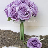 JennysFlowerShop 8''W Silk Rose Wedding Bouquet Bridal Bouquet Bridesmaid Bouquet Boutonniere Colorful Roses Lavender