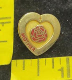 Gold Heart with flower Mother Lapel Badge Hat Vest Pin Mom Love carnation