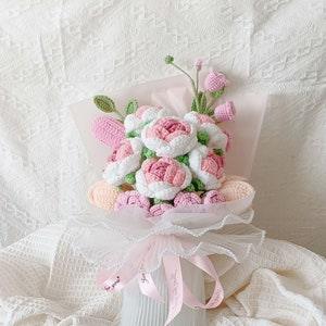 Woolen knitting pink Rose flower,Hand knitted flowers,christmas Gift,gfit for her,hand-crocheted flowers made,gift for girlfriend