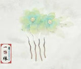 Beautiful Aurora Green Peony Flower Silver Chinese Hair Comb Hair Pin Handmade