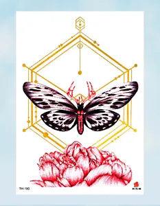 peony flower butterfly large 8.25" arm tattoo body tattoo sticker