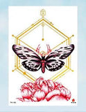peony flower butterfly large 8.25" arm tattoo body tattoo sticker