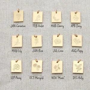Rectangle Birth Flower Pendant Necklace - Layering Women Jewelry Necklace 1pcs