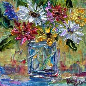 Flowers print on canvas, sunflowers in jar printed from image of past  painting by Karen Tarlton