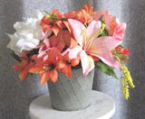 Silk Flower Arrangement/Centerpiece - Orange, Pink, white,  Hand Made "New"