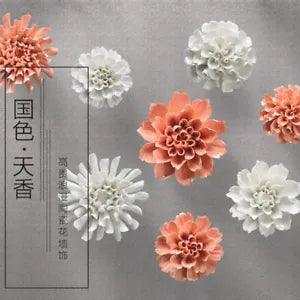 Ceramic Flower Peony Hydrangea 3D Wall Decor Hangings Room Study Wall Decoration