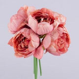 Pink Peonies 5 stems Bouquet, Artificial Coral Peonies, Blooming Peonies, Peony Centerpiece, Fabric Faux Coral Pink Peonies