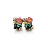 Rose & Peony British Fashion Statement Earring Green Pink Flowers