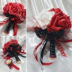 Tim Burtons "Alice in Wonderland" inspired Queen of Hearts Bouquet ~ Multiple sizes available and Matching Boutonnieres sold separately