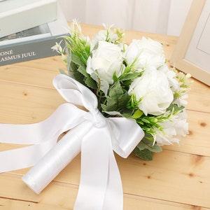 Wedding Flowers Ivory Rose bouquet Bride, Bridesmaid, Flower Girl wand silk