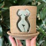 Woman Body Unglazed Beige Ceramic Orchid Planter Pot Pottery with Holes and Optional Saucer