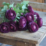19" Dark Purple Fake Ranunculus, Real Touch Artificial Flowers, Plum/Eggplant, Handmade Home Decor, Make Florals Arrangement Bouquet