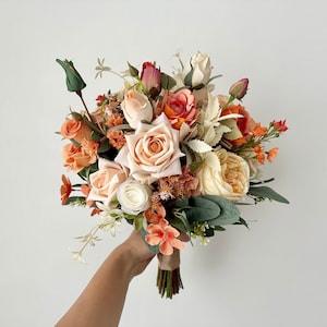 Rust Orange and Champagne Wedding Bouquet 14?¡À Artificial/ Autumn Orange and Cream Rose Wedding Bouquet/ Burnt Orange Bouquet/ Summer Wedding