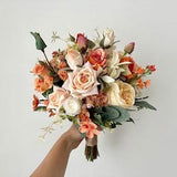 Rust Orange and Champagne Wedding Bouquet 14?¡À Artificial/ Autumn Orange and Cream Rose Wedding Bouquet/ Burnt Orange Bouquet/ Summer Wedding