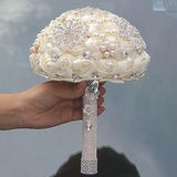 Rhinestone & Pearl Brooch Bouquet, Luxury Bride Bouquet, Satin Rose Bouquet, Artificial Bridal Bouquet, Crystal Wedding Bouquet for Bride