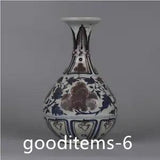 13.2"Old Antique Porcelain Yuan dynasty blue and white peony flower pattern vase