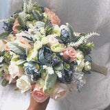 Wedding Bouquet Set Boho Dusty Blue Decorative Bridal Wedding Bouquets Bridesmaid Handmade Artificial Faux Flowers Boutonniere Bout