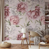 Peel and Stick Wallpaper Peony Wallpaper Botanical Wallpaper Large Scale Mural Peony Mural Watercolor Custom Wallpaper Bedroom Wallpaper